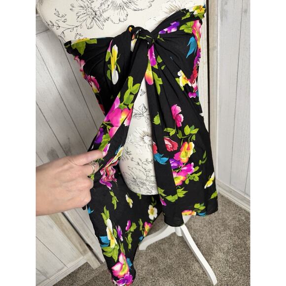 Vintage Miraclesuit Wrap Skirt Dress Cover Up Floral Print Bright One Size Tie - Picture 2 of 7